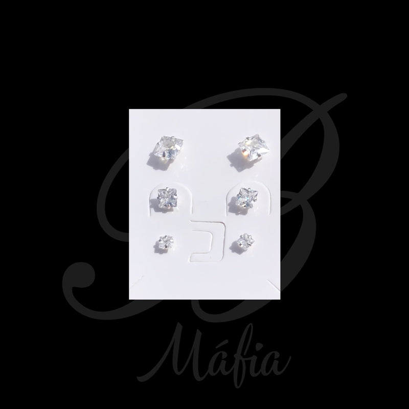 Trio de brincos zirconia quadradas