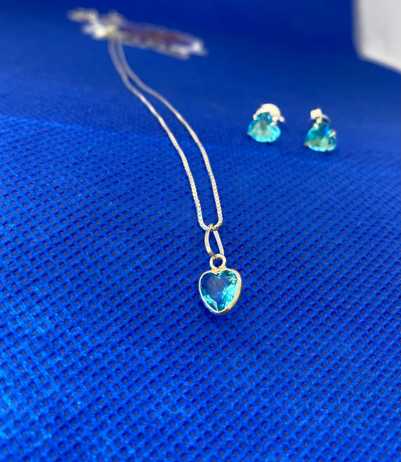 Conjunto colar + brincos aquamarine