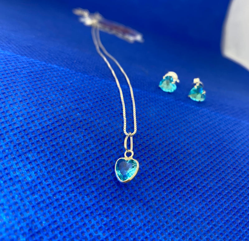 Conjunto colar + brincos aquamarine